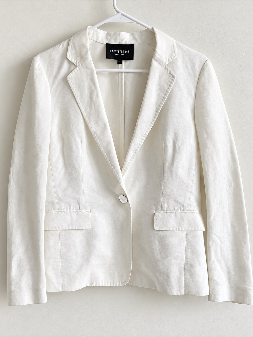 Lafayette 148 White Linen Cotton Blazer Jacket Size 4
